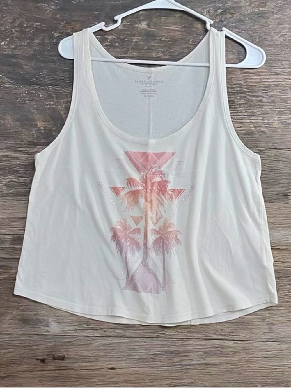 American Eagle Outfitters Cream Tank with Pink Palm Graphic Accent